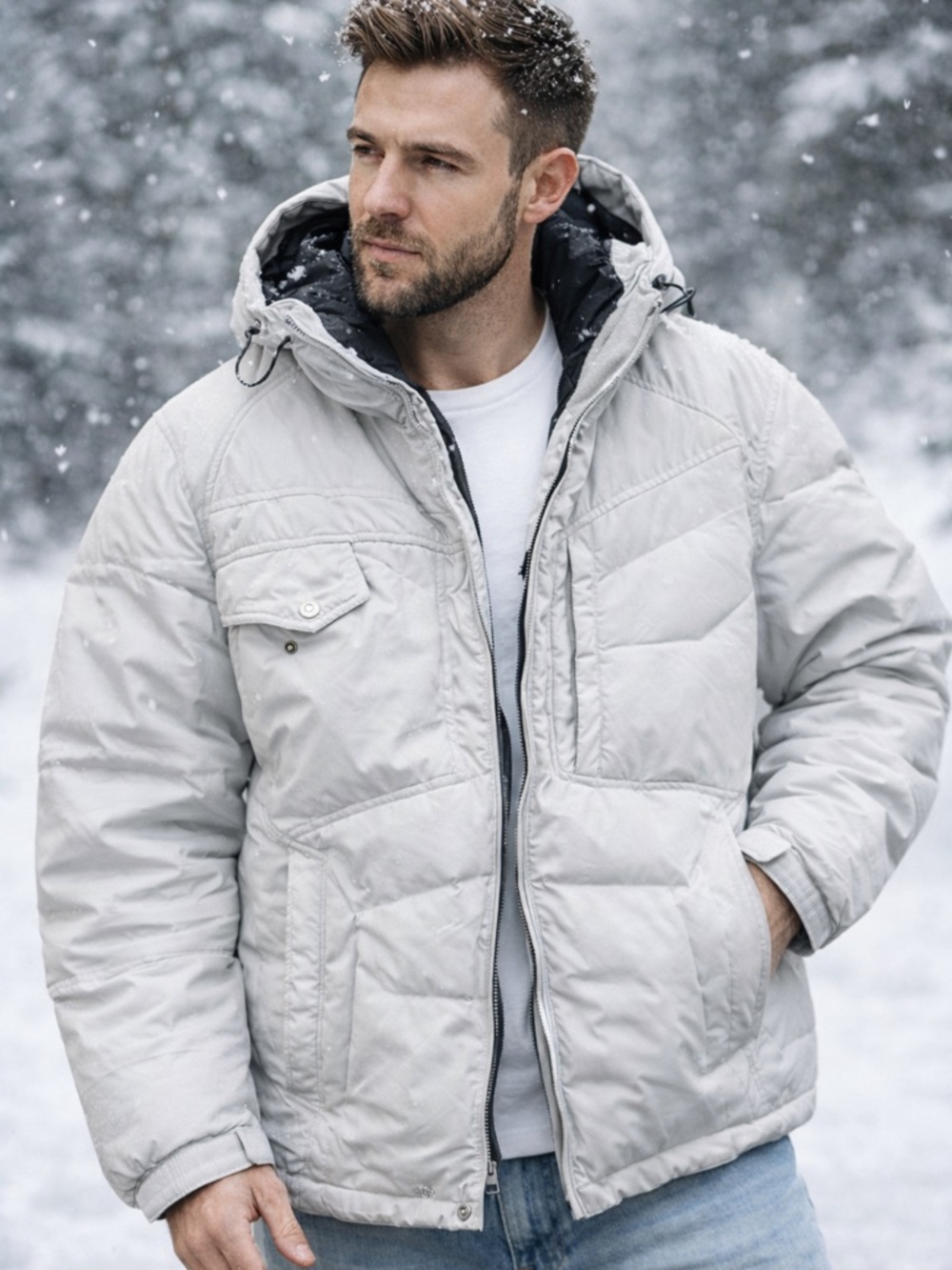Columbia Landroamer Down Puffer Jacket White Hooded Mens Small